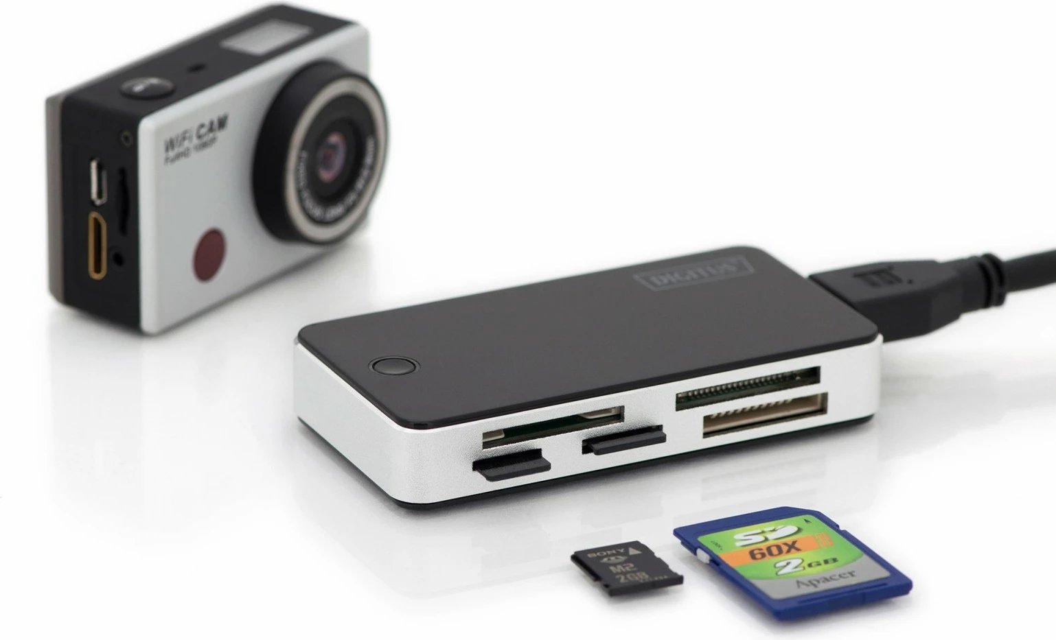 Lexues kartelash Digitus DA-70330-1, 5 porta USB 3.0, i zi-argjendtë