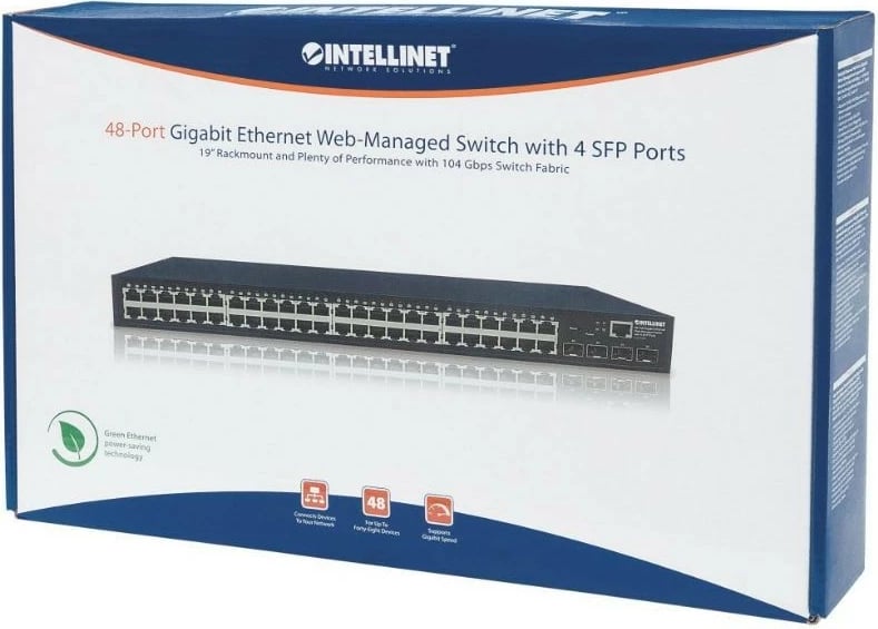 Switch i menaxhueshëm Intellinet 561334, 48 porta Gigabit RJ45, 4x SFP, rack, i zi