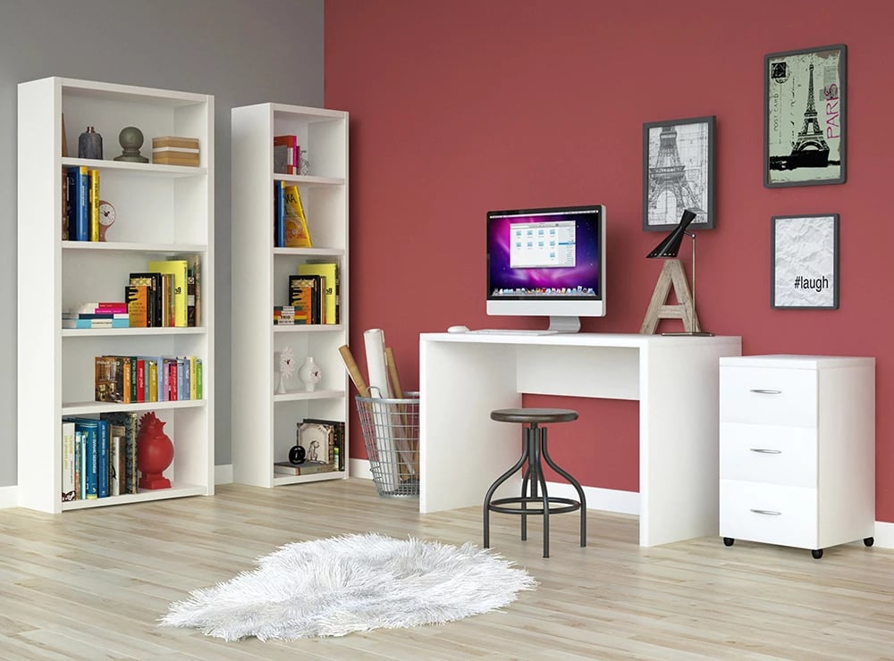 Raft librash Lines, 4 rafte, ngjyrë e bardhë, 46x29x180cm