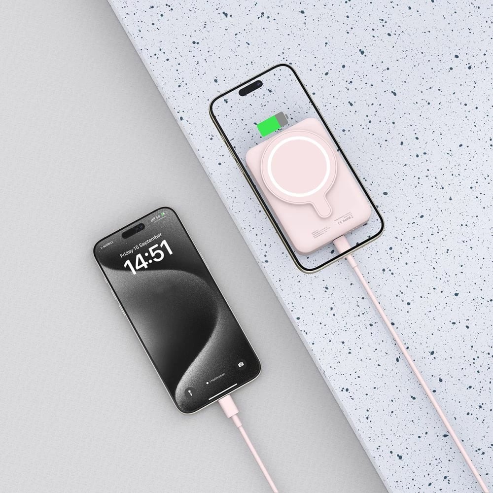 Powerbank Tech-Protect LifeMag PB11, 10000mAh, MagSafe, USB-C, Rozë me kabllo USB-C