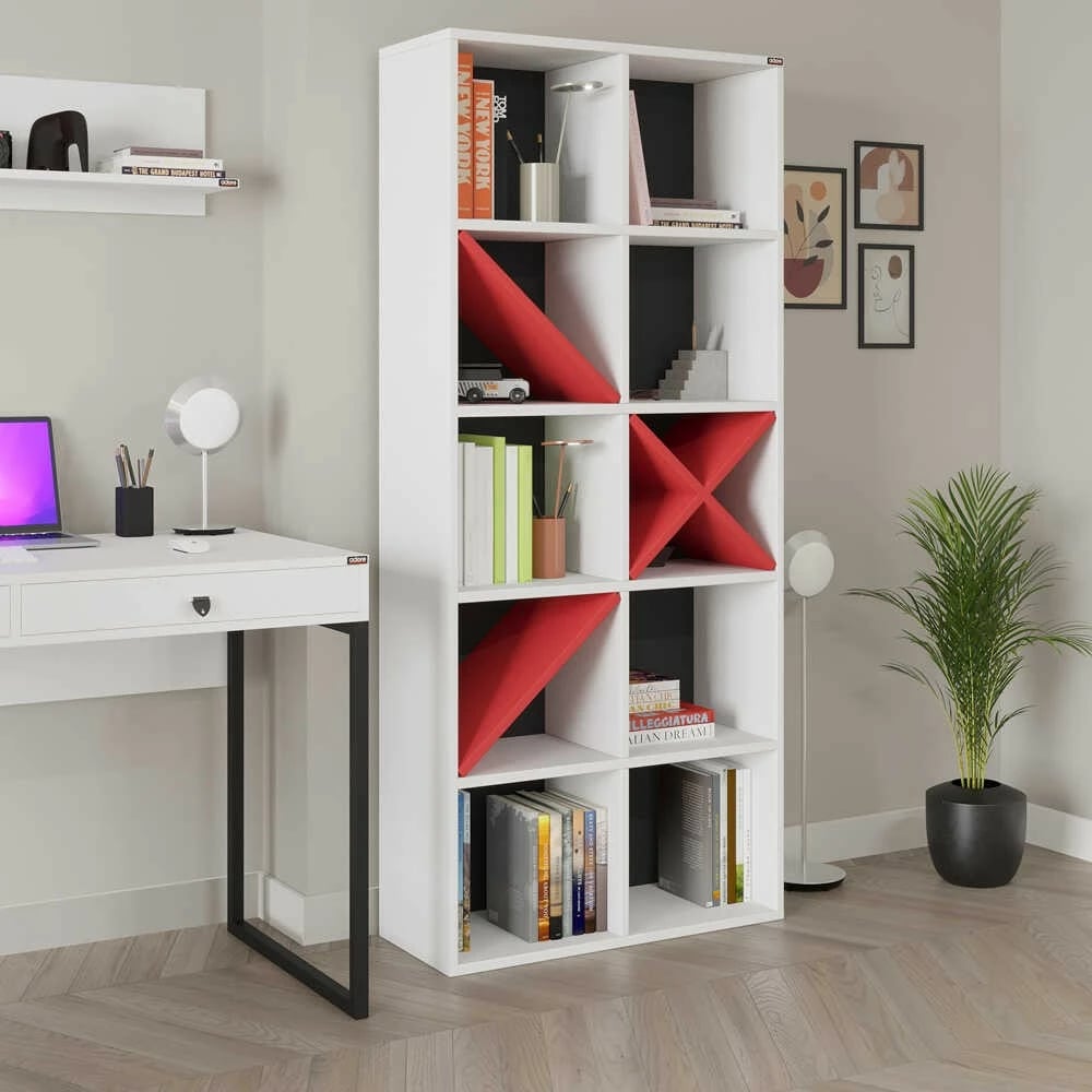 Raft librash Hanah Home, Ktp-910-Bk-1, i bardhë dhe i kuq, 75x188x30cm