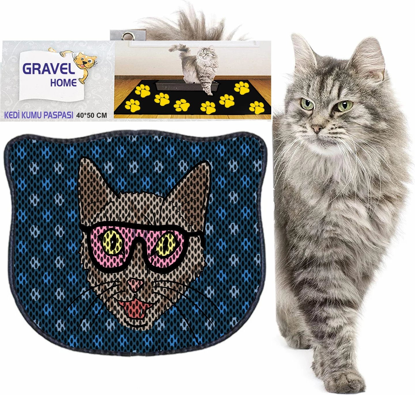 Tapet për rërë mace, shumëngjyrësh, Paws & Whiskers, Kdkafa0188, 40x50cm