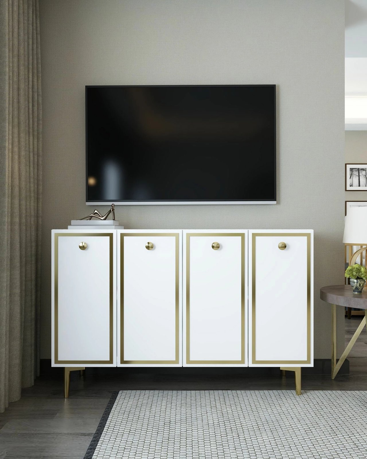 Konsolë Skye Decor, e bardhë dhe e artë, 8161KM-1