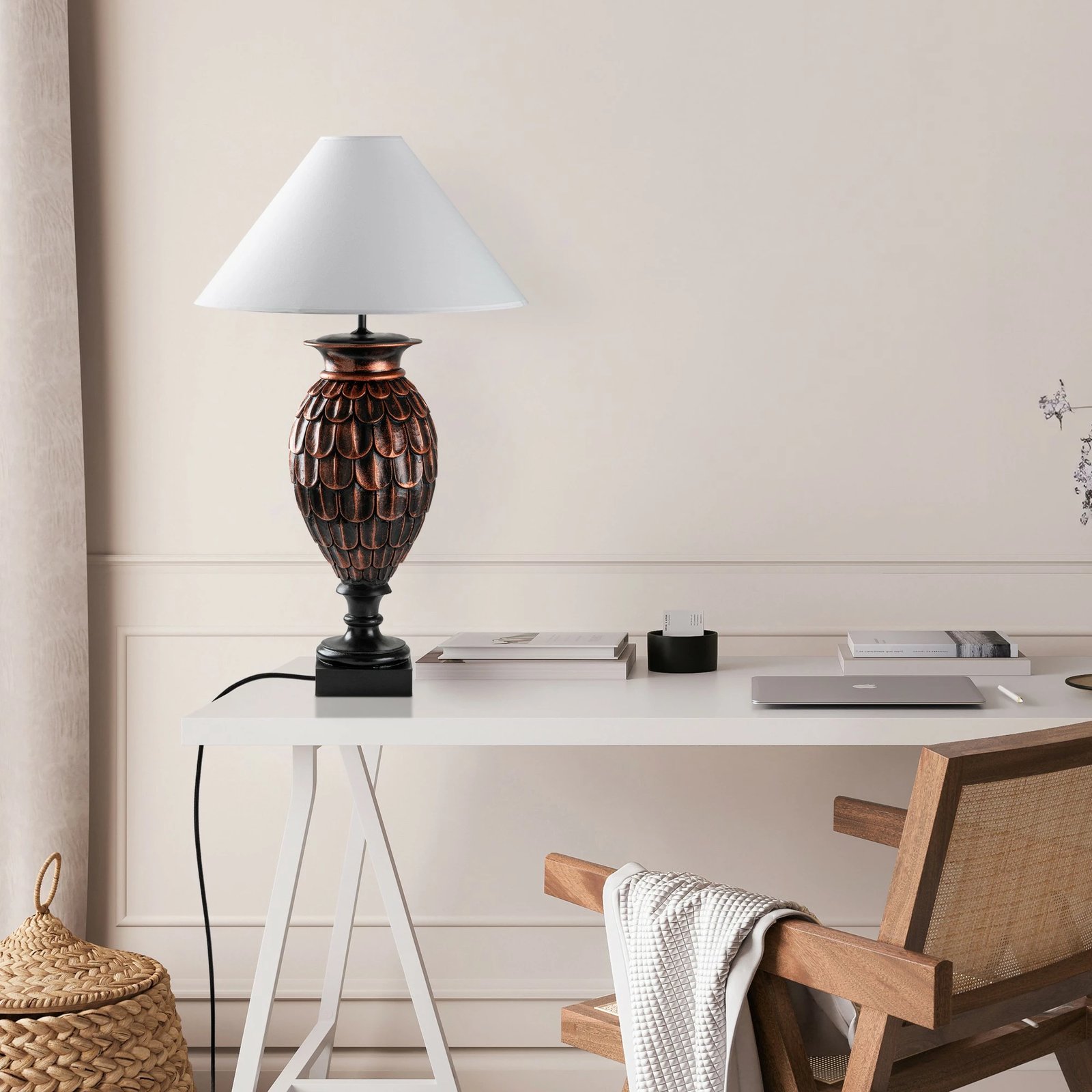 Llambë tavoline Opviq, ELEGANZE-5305, kafe dhe e bardhë