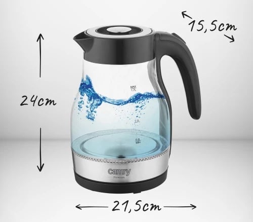 Zierëse uji, Adler CR 1300, 1.7 L, deri 2200W, xham, bazë 360°, ndriçim LED, e zezë