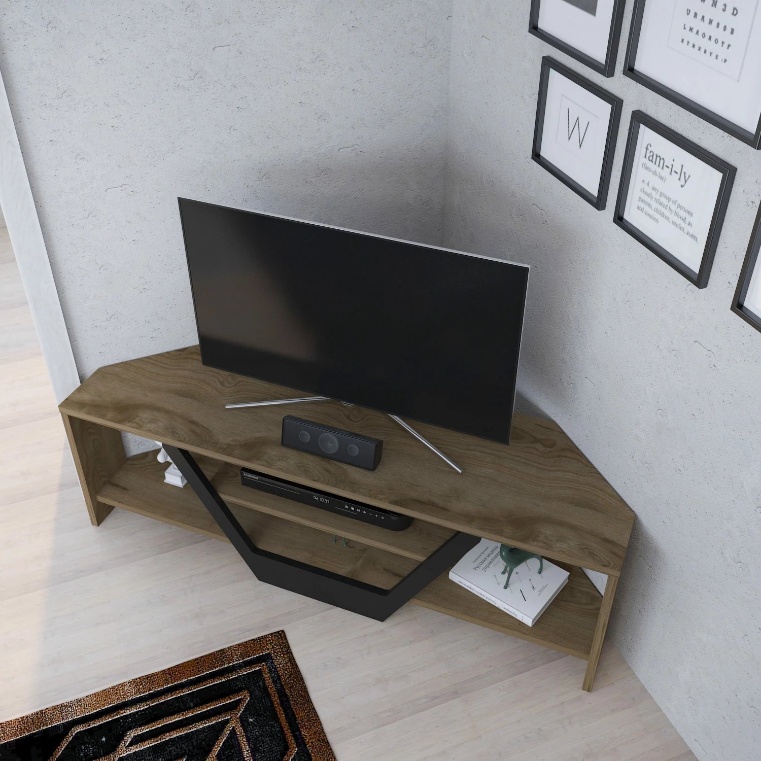 Komodë TV Hanah Home, ngjyrë lisi oud, e zezë