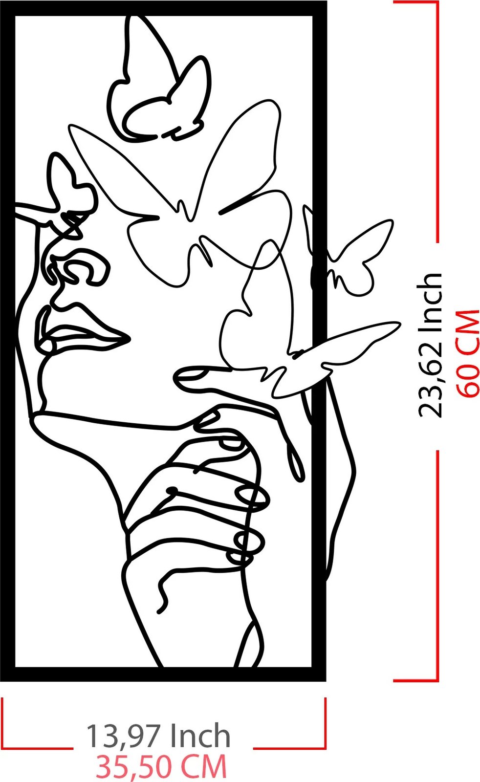 Aksesor dekorativ metalik për mur, fytyrë femre me flutura, Wallity