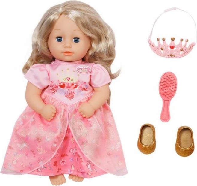 Kukull Baby Annabell Little Cute Princess 36 cm me fustan rozë, tiarë dhe aksesorë