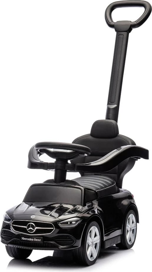 Makinë ride-on me dorezë udhëzuese, Milly Mally, Mercedes C-Class Deluxe, sedilje eko-lëkurë, goma gome, anti-tip, e zezë