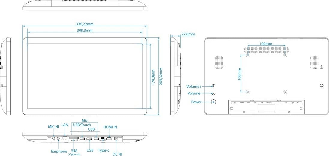Display ALLNET 14 Zoll Android 12 RK3588 NFC PoE HDMI, ngjyrë e zezë