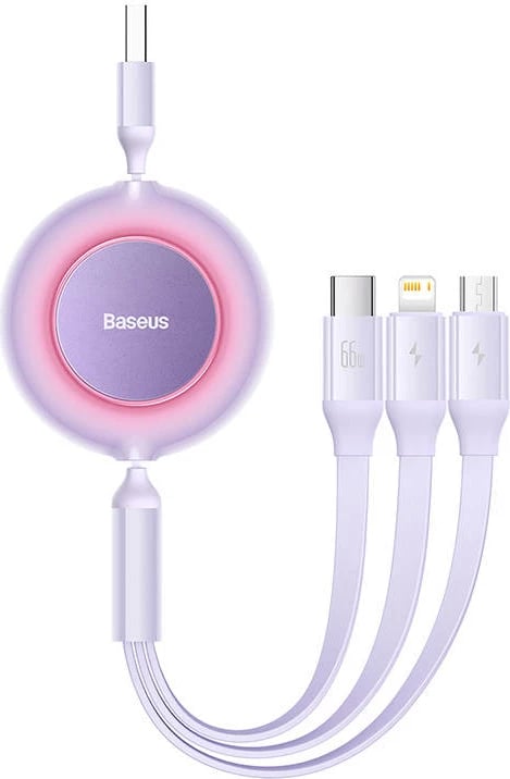 Kabllo 3-në-1 Baseus Bright Mirror, 1.1m, 66W, USB-C/Lightning/Micro USB, vjollcë Kabllo 3-në-1 Baseus Bright Mirror, 1.1m, 66W, USB-C/Lightning/Micro USB, vjollcë