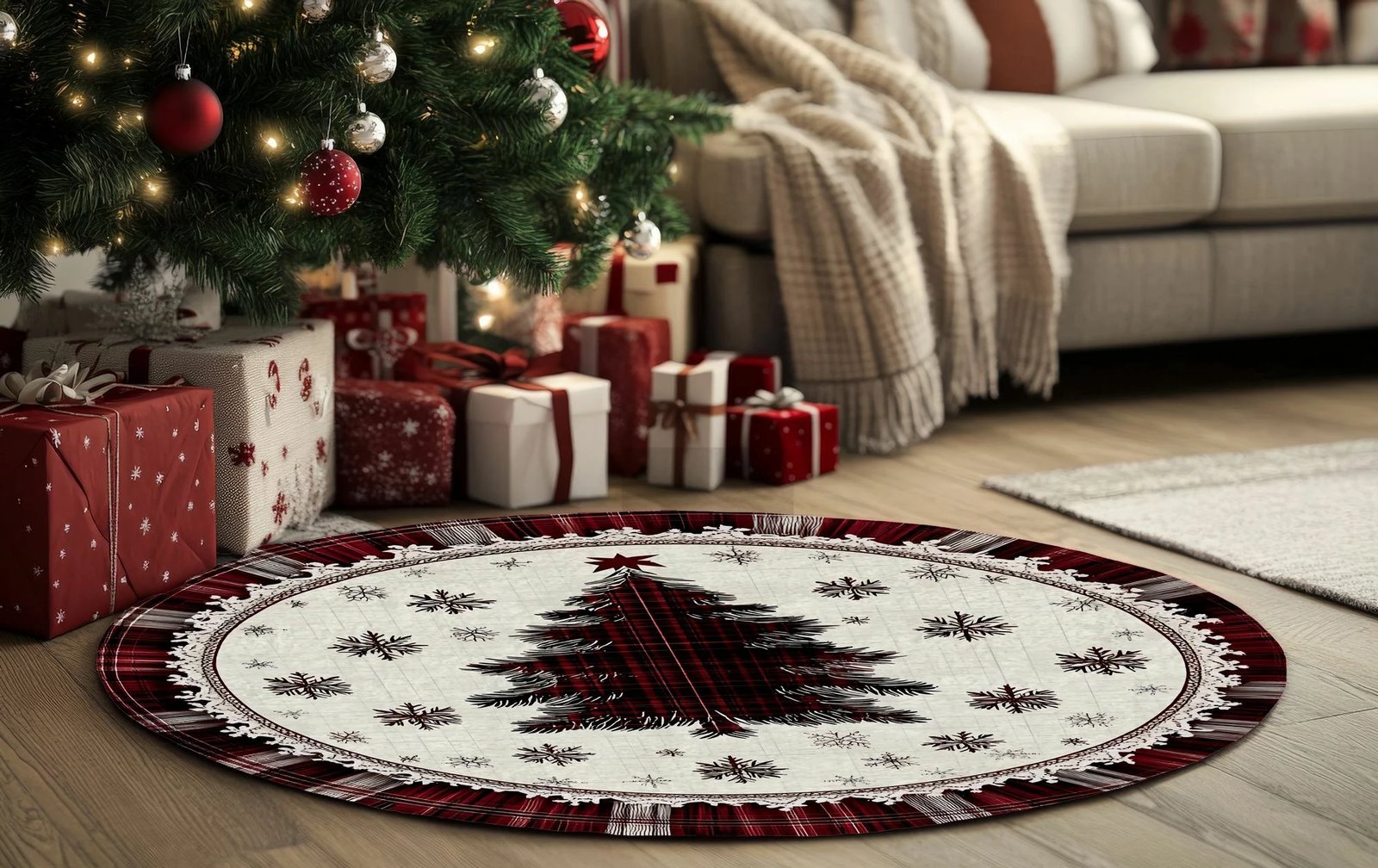 Qilim i rrumbullakët, tematikë Krishtlindjesh, shumëngjyrësh, 80x80cm, Crp-Yrlk26-16