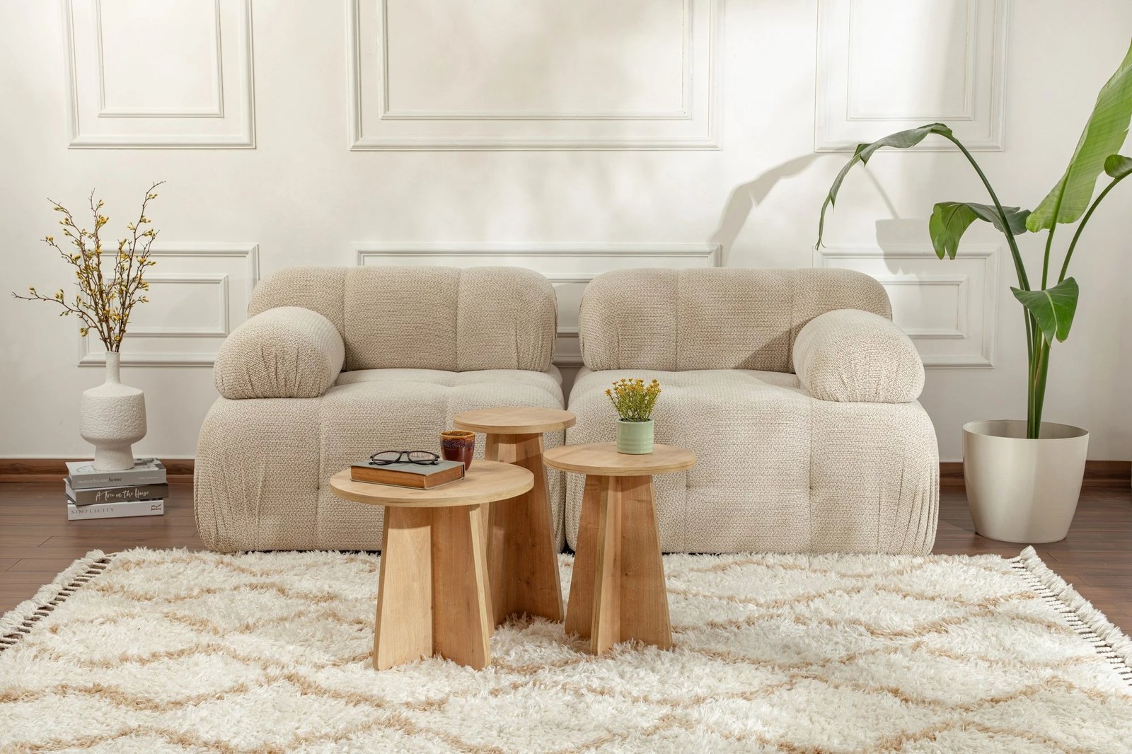 Set tavolinash të vendosshme (3 copë), Nordure, Lume - ngjyrë lisi Sapphire