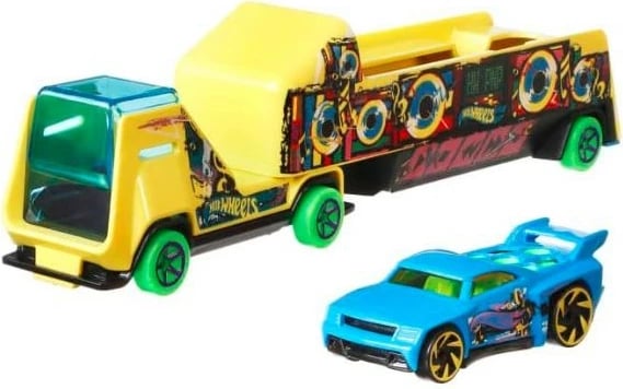 Set lodrash Hot Wheels kamion me rimorkio dhe veturë sportive, Mix ngjyra