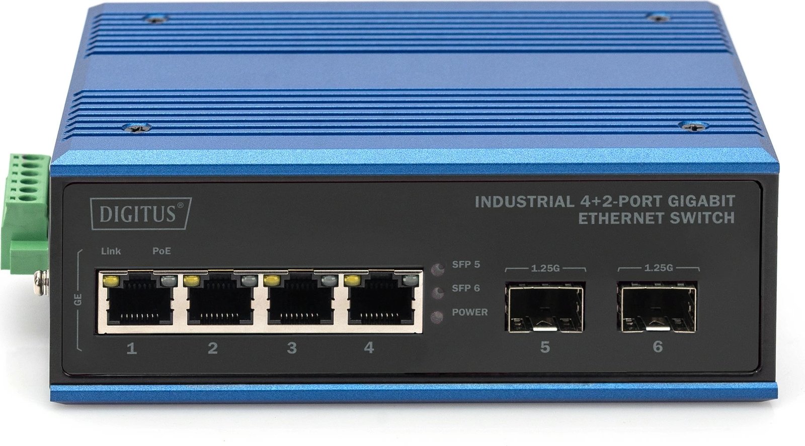 Switch industrial Digitus DN-651148, 4+2 porta Gigabit, metal, IP40, DIN rail, blu