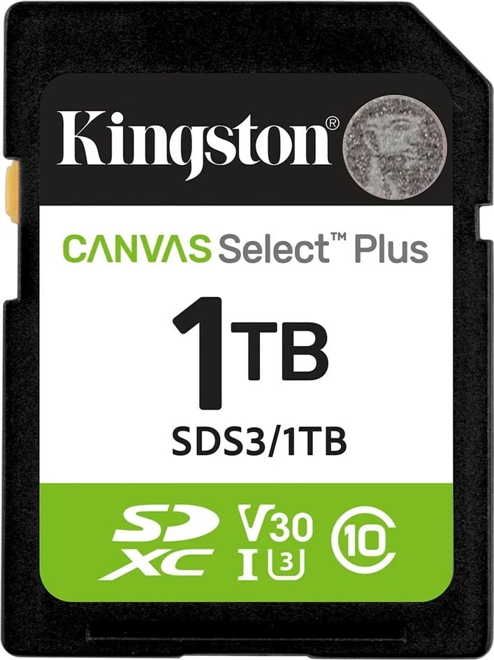 Kartë memorie SDXC Kingston Canvas Select Plus Gen3, 1TB, 150MB/s, UHS-I U3 V30, E zezë