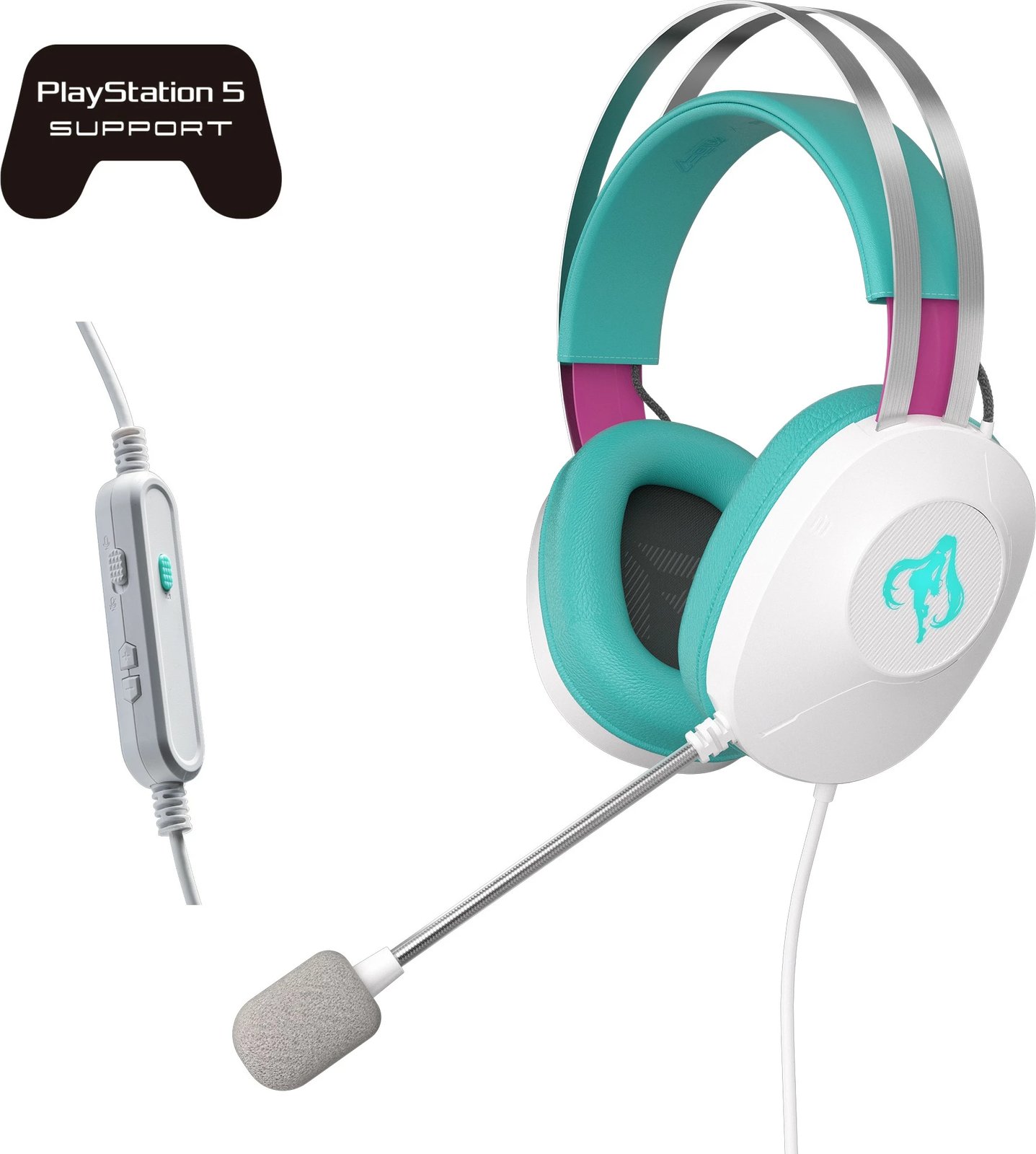 Kufje gaming ASUS TUF Gaming H1 Gen II Hatsune Miku Edition, me mikrofon, për PS5, bardhë/kaltër
