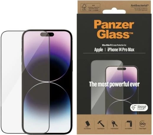 Xham i temperuar PanzerGlass Ultra-Wide Fit për iPhone 14 Pro Max, antibakterial