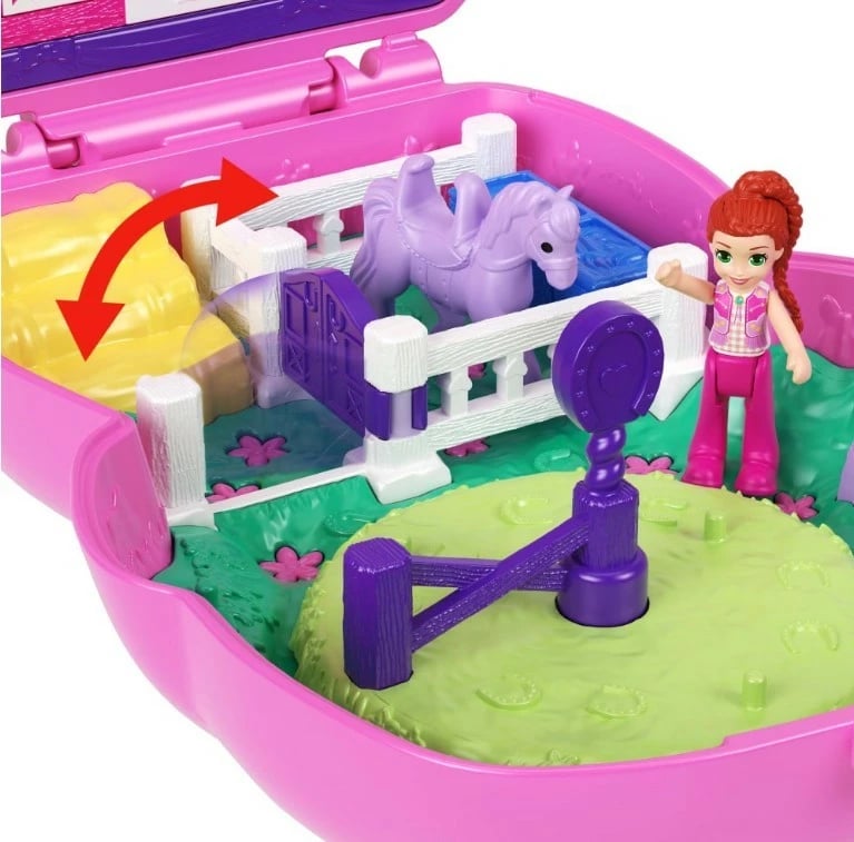 Set lodrash Polly Pocket Pony Rodeo, Mattel, JFG56/JCR39, me figurina dhe aksesorë, Rozë