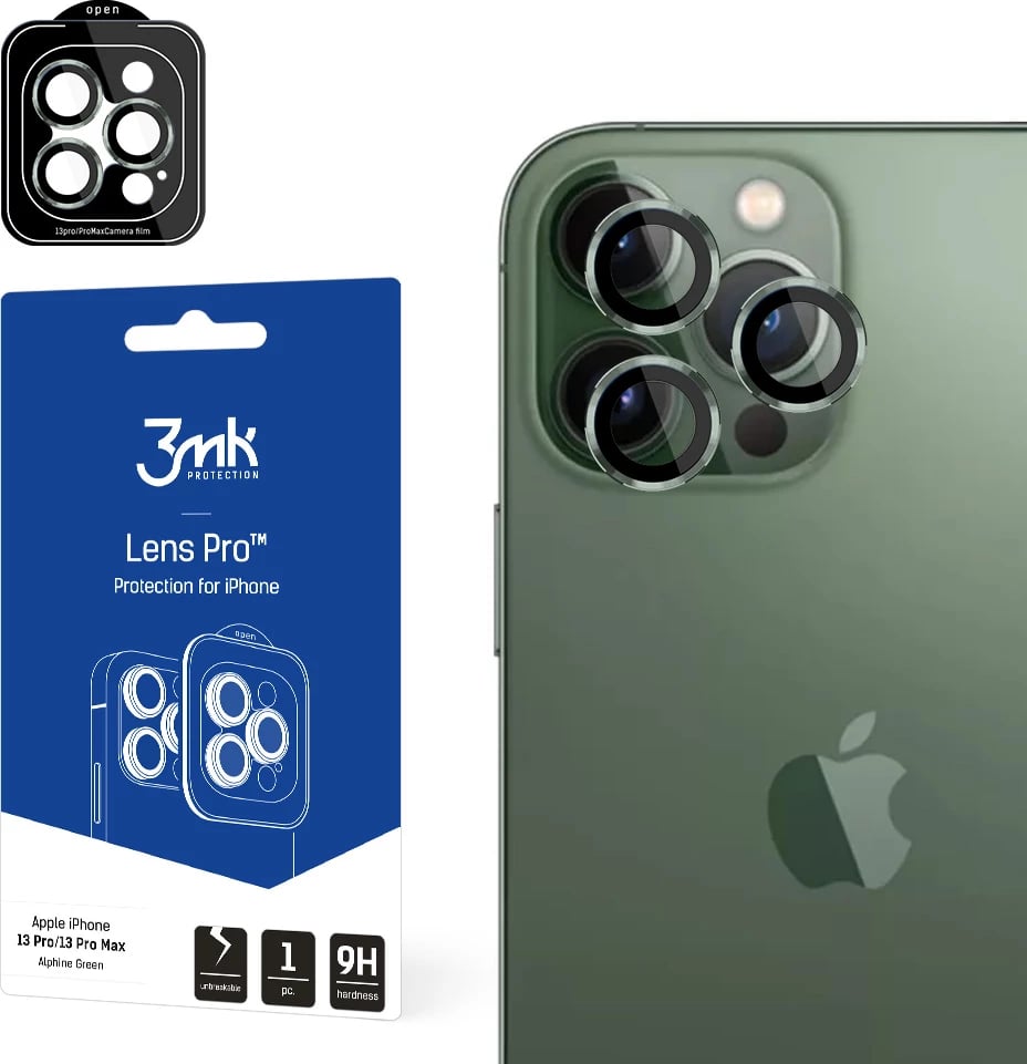 Mbrojtës xhami për kamerë 3mk Protection Lens Pro, për iPhone 13 Pro / 13 Pro Max, Gjelbër