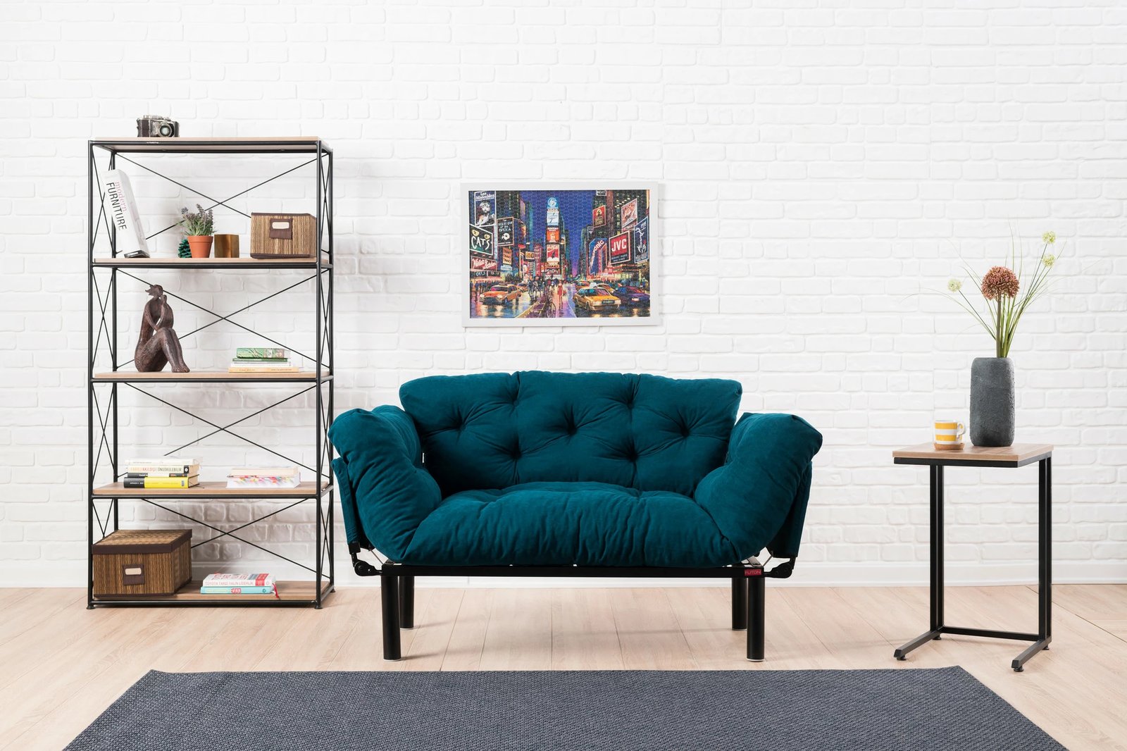 Divan-krevat dy ulëshe, ngjyrë petrol blue, Atelier del Sofa, Nitta