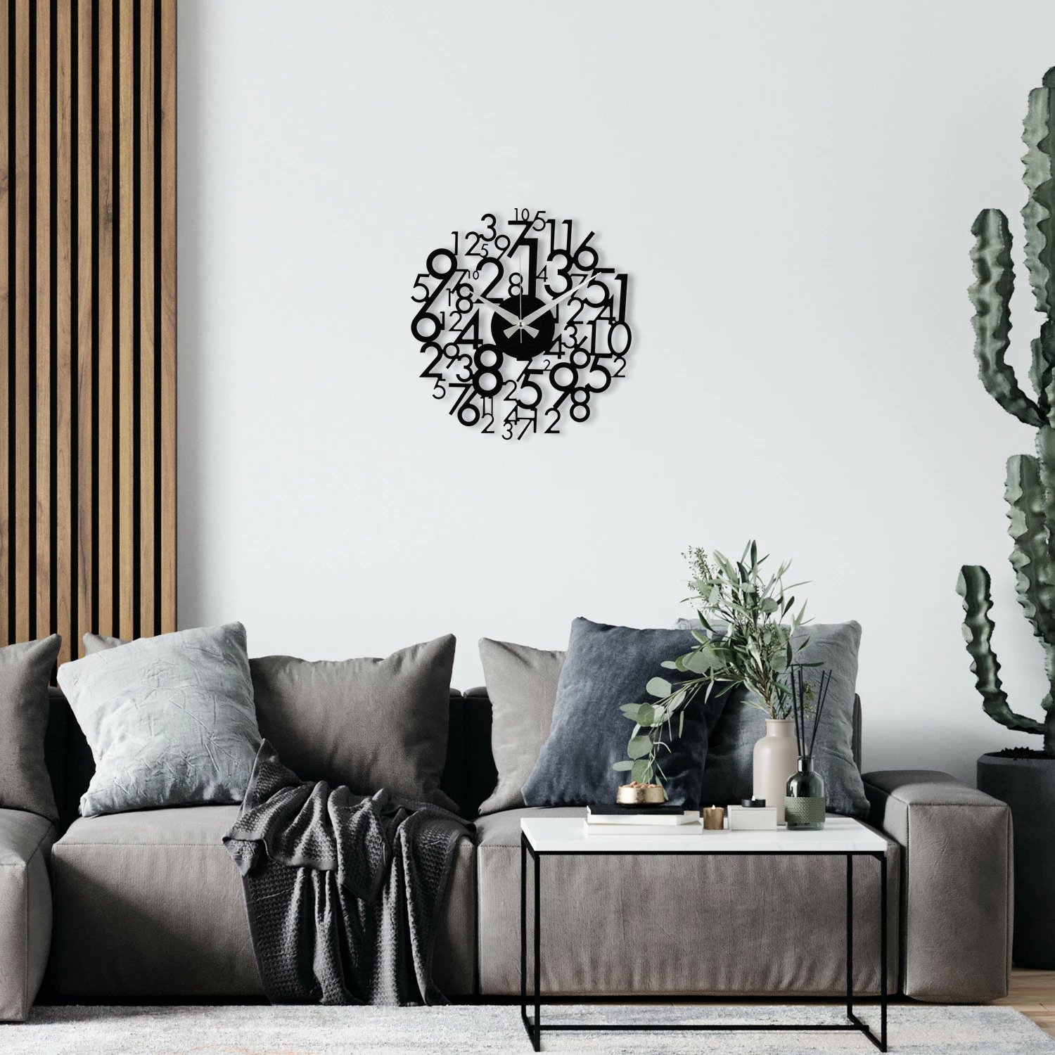 Orë muri dekorative prej metali, Wallity Enzoclock - S019, e zezë, 48x48cm