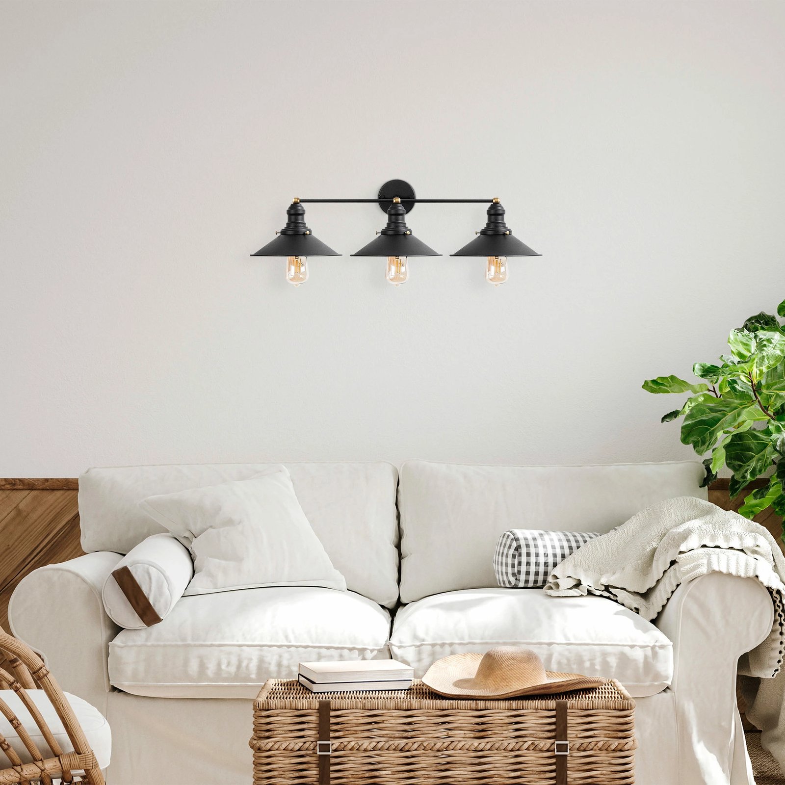 Llambë muri Opviq, konike, ngjyrë e zezë dhe antike, 75x27x20cm