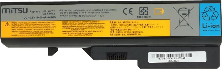 Bateri laptopi Mitsu BC/LE-G560 për Lenovo IdeaPad G460/G560, 4400 mAh, 10.8-11.1V, e zezë