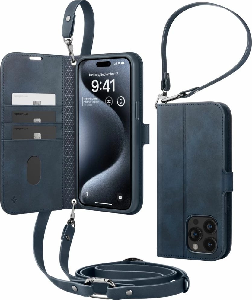Mbështjellës Spigen Wallet S Pro për iPhone 15 Pro, me portofol, Blu