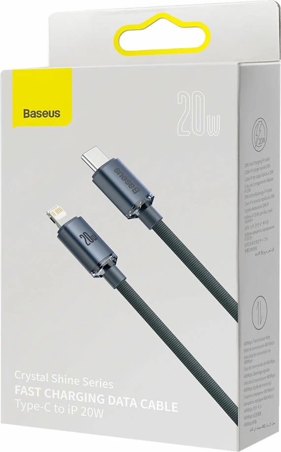 Kabllo Baseus Crystal Shine CAJY000301, USB-C në Lightning, 2m, 20W, e zezë