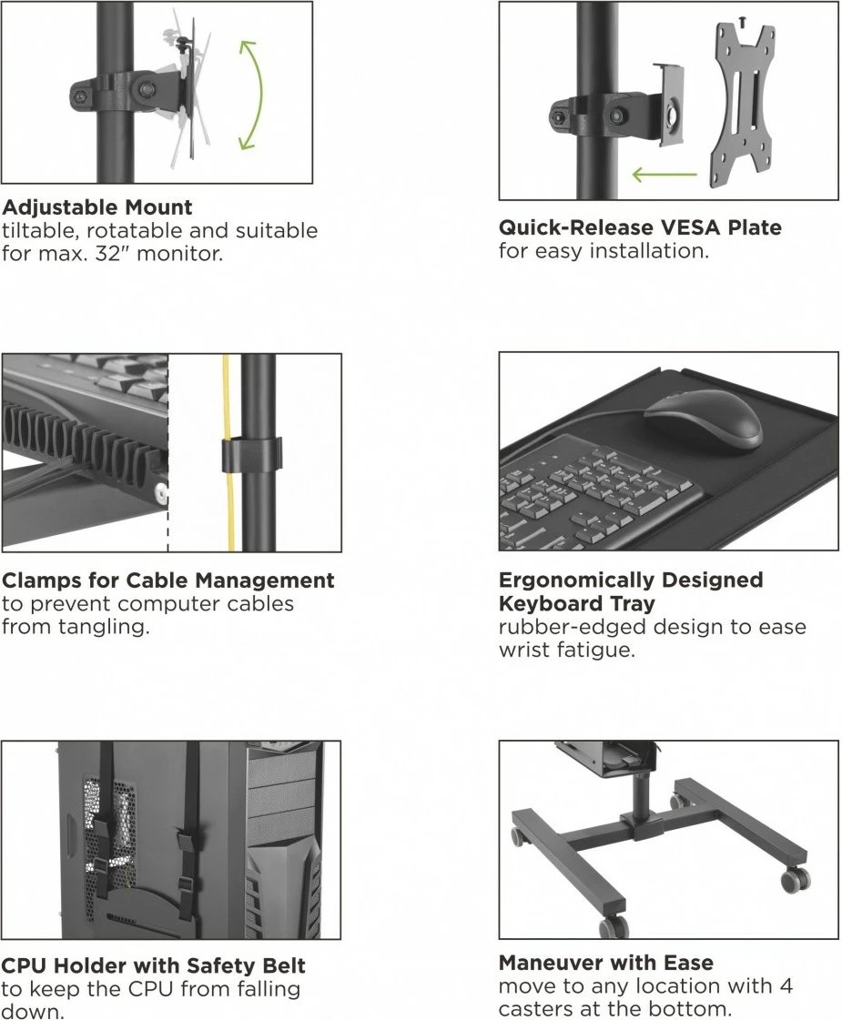 Stendë mobile për monitor dhe kasë Maclean MC-793, 17-32", e zezë