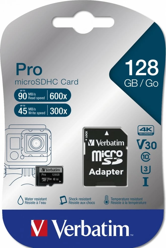 Kartelë microSDXC Verbatim Pro 128 GB, Class 10, UHS-I, e zezë