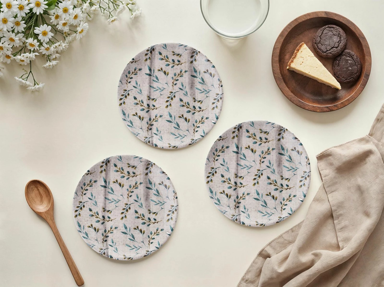 Set pjatash ëmbëlsirash (6 copë), Hermia Concept, gjethe të kaltërta