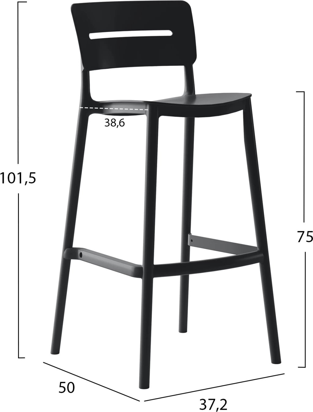 Karrige për bar polipropileni SNOD2 FH6100.02, e zezë, 37,2x50x101,5H cm