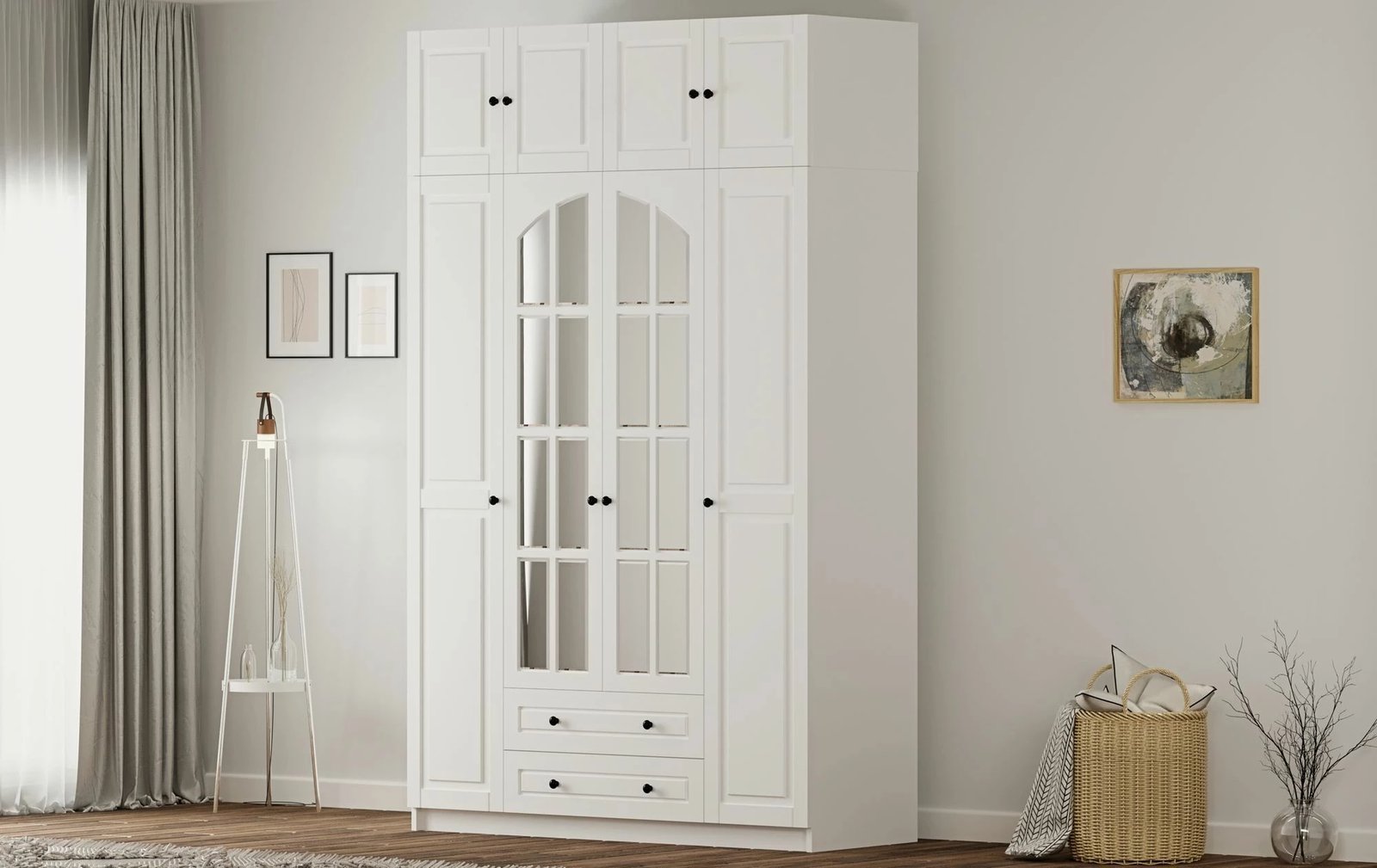 Dollap rrobash Skye Decor, ngjyrë e bardhë mat, RB-185-12