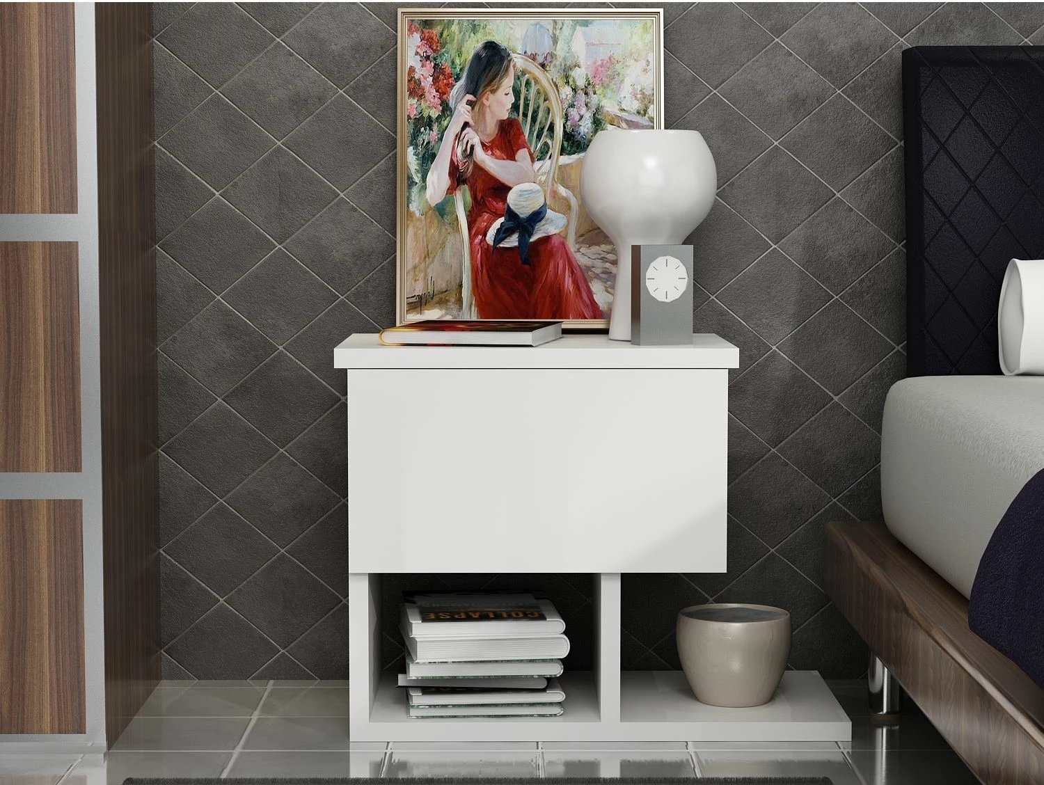 Komodinë Hanah Home, Yasso, e bardhë