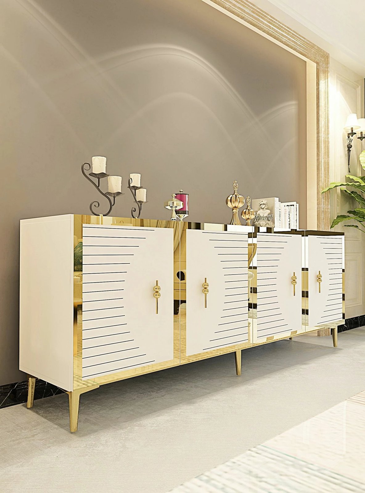 Konsolë Skye Decor, Tuna 180, e bardhë dhe ari