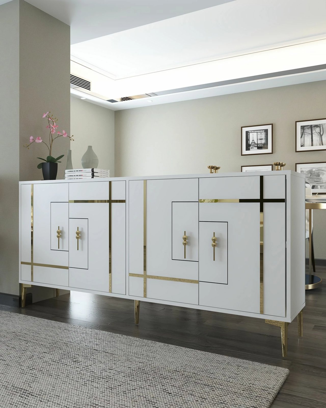 Konsolë dekorative, e bardhë dhe ari, Skye Decor, Simge