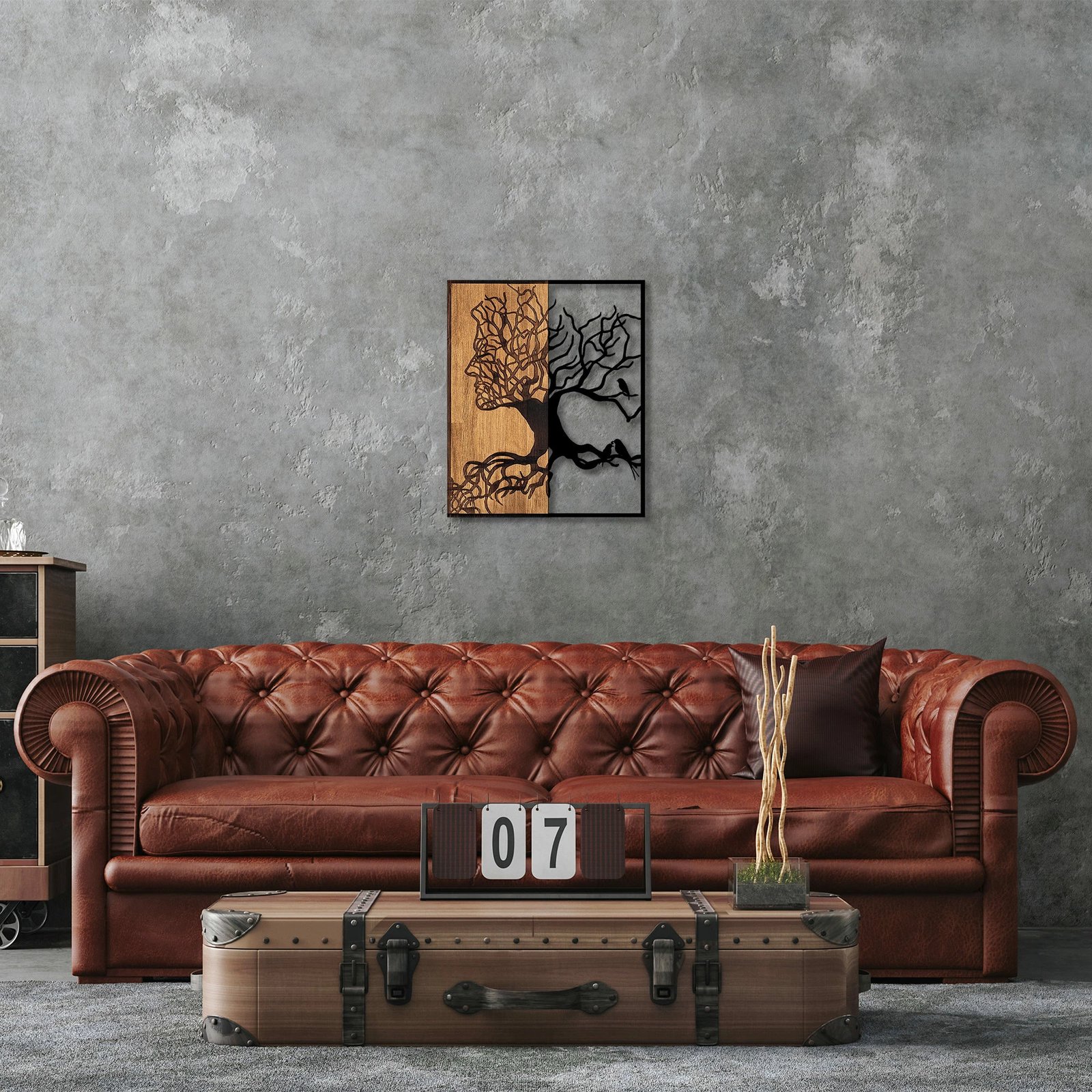 Aksesor dekorativ për mur, dru dhe metal, dizajn pemë, Wallity, 49x3x58cm