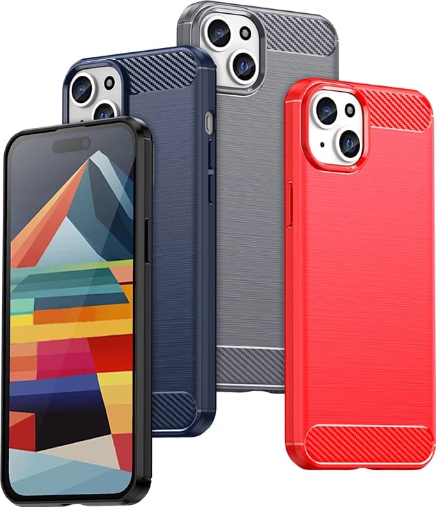 Mbështjellës Hurtel Carbon Case për iPhone 15 Plus, TPU, i zi