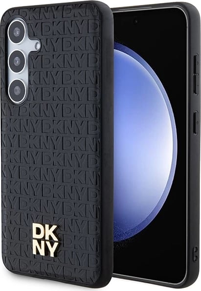 Mbështjellës DKNY Leather Pattern Metal Logo MagSafe për Samsung Galaxy S24+, i zi