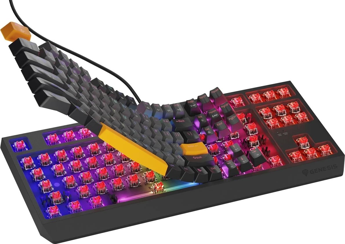 Tastierë mekanike gaming GENESIS Thor 230 TKL, Outemu Red, RGB, Wireless + Bluetooth + USB, Portokalli Tastierë mekanike gaming GENESIS Thor 230 TKL, Outemu Red, RGB, Wireless + Bluetooth + USB, Portokalli