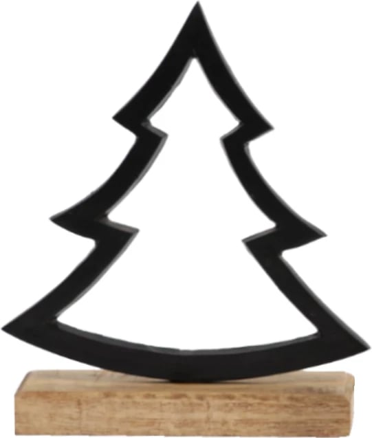 Dekor pemë Krishtlindjesh, alumin i zi, dru mango natyral, 20x6x24cm Dekor pemë Krishtlindjesh, alumin i zi, dru mango natyral, 20x6x24cm