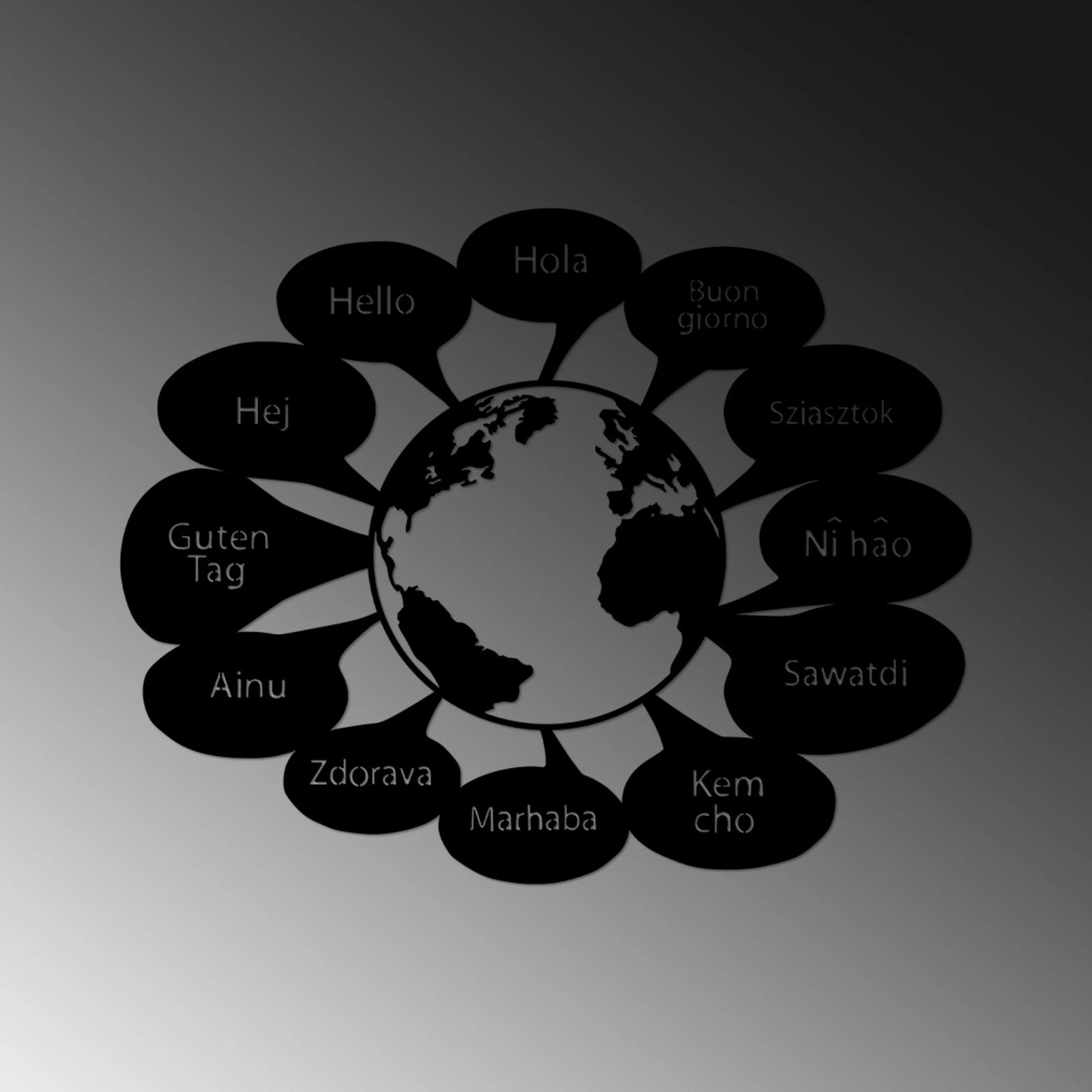 Aksesor dekorativ metalik për mur, Wallity, përshëndetje në gjuhë të botës, 505