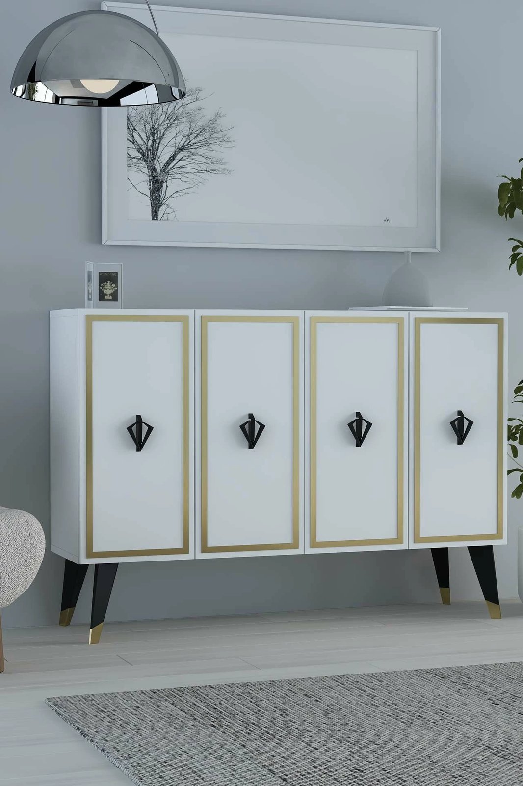 Konsol Skye Decor, e bardhë, e zezë, ari, 8178KM-32