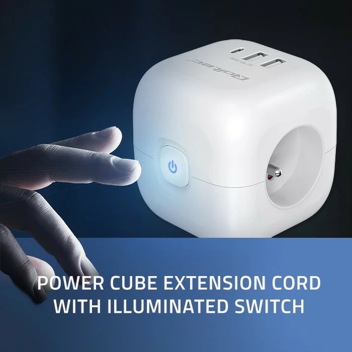 Prizë shumëfunksionale Qoltec 52548, 3x AC, 2x USB, 1x USB-C PD 20W, Bardhë