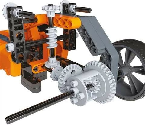Set ndërtimi Clementoni Mechanics Laboratory Trucks, 10 modele, 200 pjesë, Portokalli