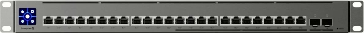 Switch i menaxhuar PoE Ubiquiti USW-Enterprise-24-PoE 24 porta (12x2.5GbE + 12x1GbE) PoE+, 2x SFP+ 10Gb, L3, buxhet PoE 400W, kasë rack