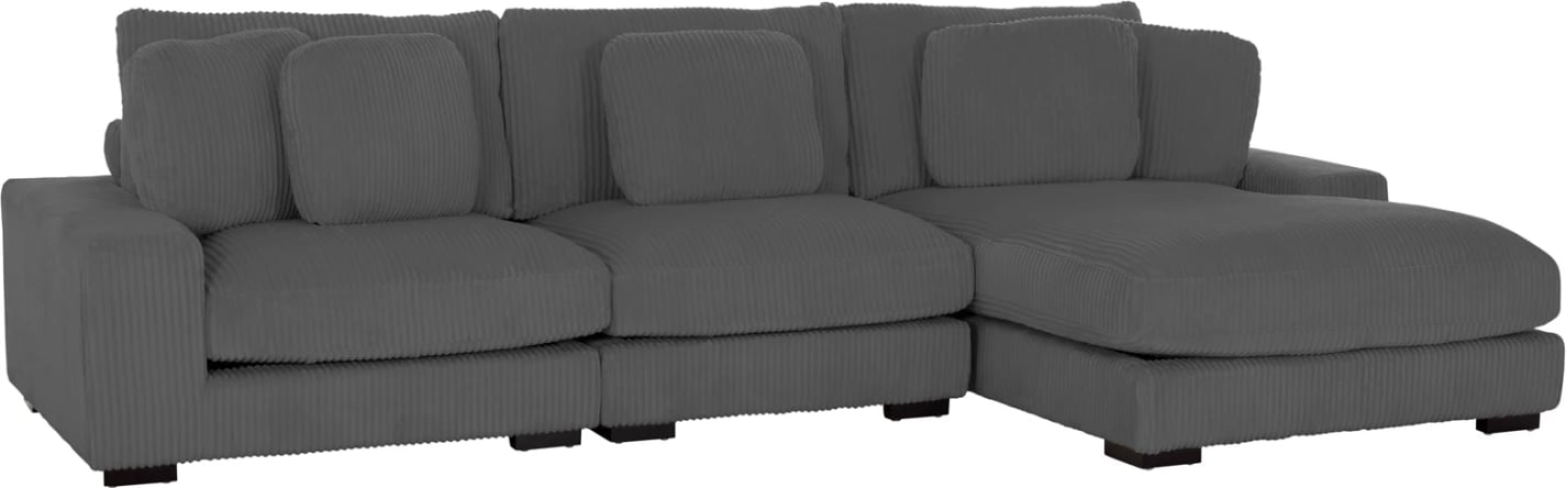 Këndare e madhe Cranfield, kënd i djathtë, material kordele, ngjyrë gri, 313x169x80cm, me 5 jastëkë