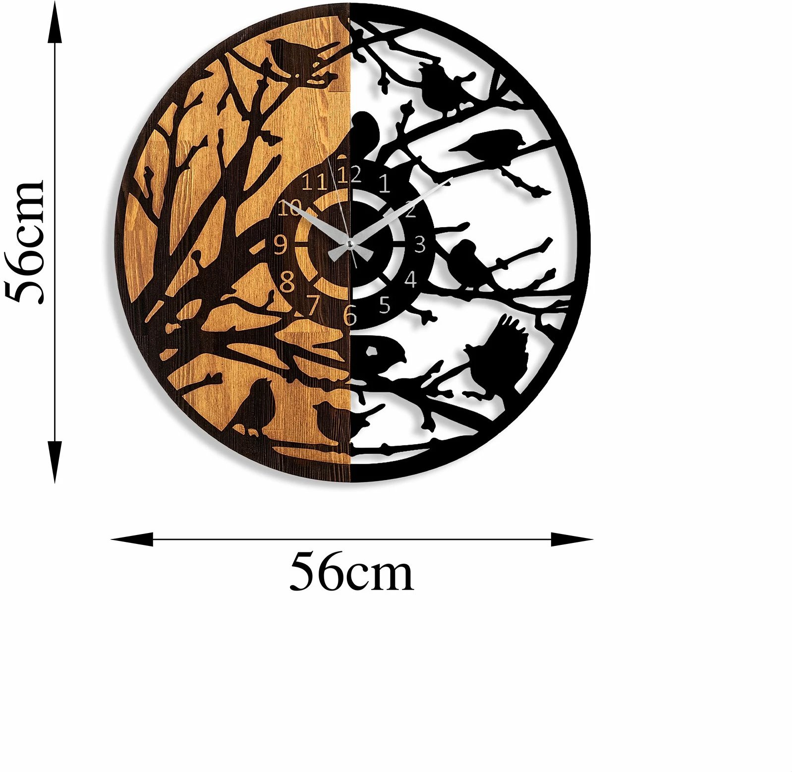 Orë muri dekorative prej druri, Wallity, ngjyrë arre dhe e zezë, 56cm